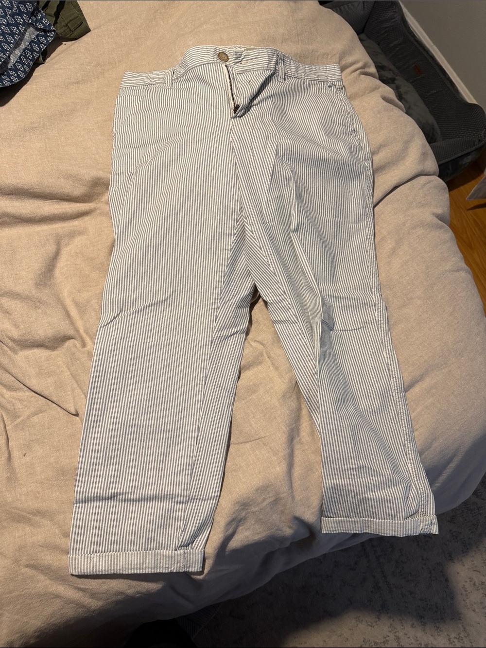 GAP White and Blue Pinstripe Capris
